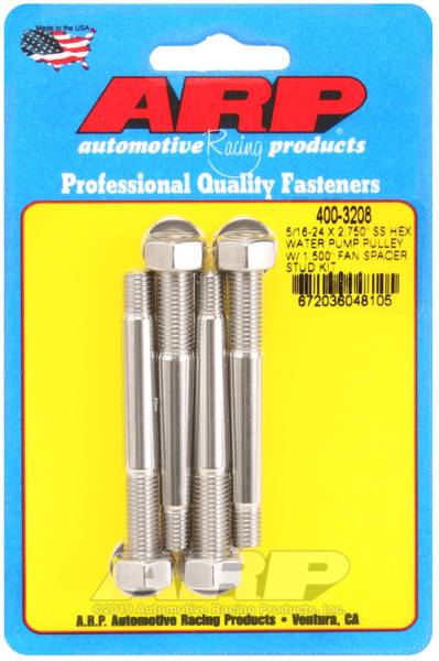 ARP - ARP 400-3208 ARP 5/16-24 X 2.750 SS Hex Water Pump Pulley w/ 1.500in Fan Spacer Stud Kit