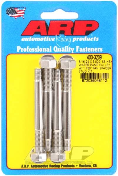 ARP - ARP 400-3209 ARP 5/16-24 X 3.000 SS Hex Water Pump Pulley w/ 1.750in Fan Spacer Stud Kit