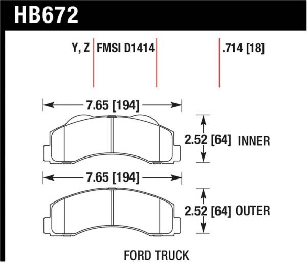 Hawk Performance - Hawk Performance kHB672Z.714 Hawk 10-11 Ford Expedition/F-150 SVT Raptor / 10-11 F-150 Performance Ceramic Front Street Brake Pad