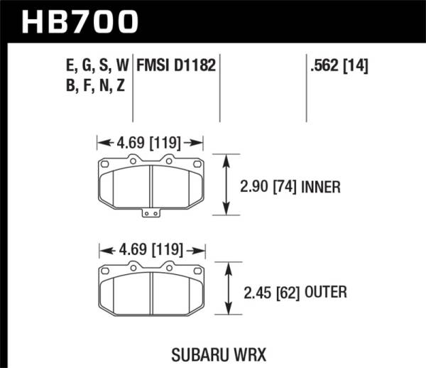 Hawk Performance - Hawk Performance kHB700B.562 Hawk 2006-2007 Subaru Impreza WRX HPS 5.0 Front Brake Pads