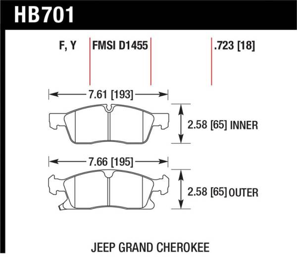 Hawk Performance - Hawk Performance kHB701Z.723 Hawk 11-12 Dodge Durango / 11-12 Jeep Grand Cherokee Perf Ceramic Front Street Brake Pads