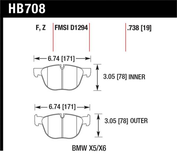 Hawk Performance - Hawk Performance kHB708F.738 Hawk 07-08 BMW X5 3.0si/4.8i / 09-13 X5 Xdrive / 08-13 X6 Xdrive HPS Front Brake Pads