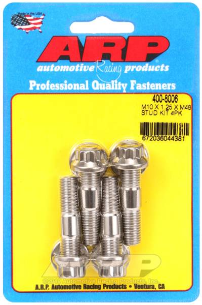 ARP - ARP 400-8006 ARP M10 x 1.25 x 48mm Broached 4 Piece Stud Kit
