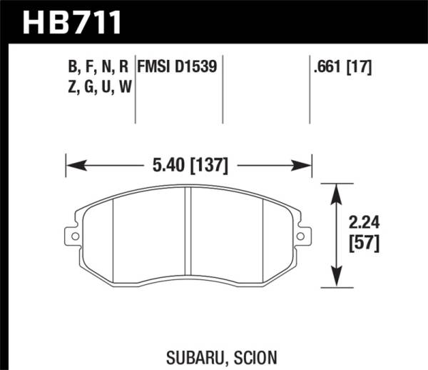 Hawk Performance - Hawk Performance kHB711B.661 Hawk 13-14 Scion FR-S / 13-14 Subaru BRZ Base 2dr Coupe HPS 5.0 Front Brake Pads