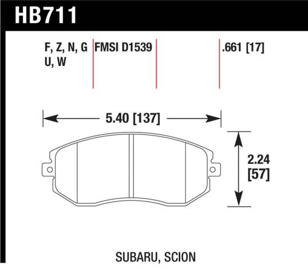 Hawk Performance - Hawk Performance kHB711Z.661 Hawk 13 Subaru BRZ / 13 Scion FR-S Perf. Ceramic Front Street Brake Pads