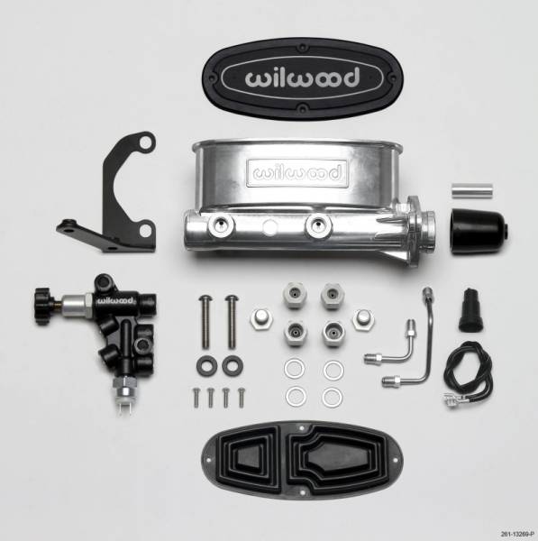 Wilwood - Wilwood 261-13269-P Wilwood HV Tandem M/C Kit w L/H Bracket & Prop Valve - 1in Bore Ball Burnished