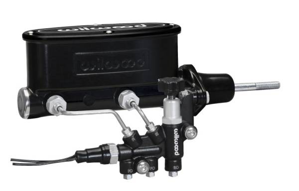 Wilwood - Wilwood 261-13271-BK Wilwood HV Tandem M/C Kit w L/H Bracket & Prop Valve - 7/8in Bore Black-W/Pushrod