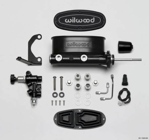 Wilwood - Wilwood 261-13626-BK Wilwood HV Tandem M/C Kit w L/H Bracket & Prop Valve - 15/16in Bore Black-W/Pushrod