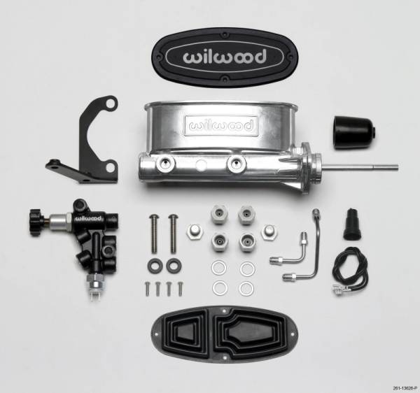 Wilwood - Wilwood 261-13626-P Wilwood HV Tandem M/C Kit w L/H Bracket & Prop Valve - 15/16in Bore Ball Burnished-W/Pushrod