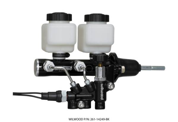 Wilwood - Wilwood 261-14249-BK Wilwood Tandem Remote M/C Kit w L/H Bracket & Prop Valve - 7/8in Bore Black-W/Pushrod