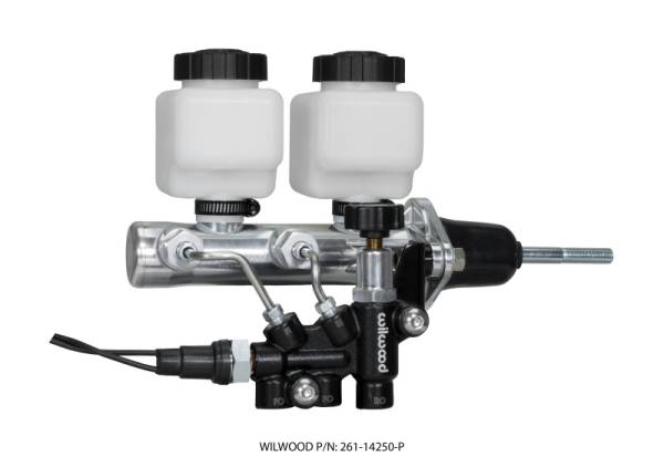 Wilwood - Wilwood 261-14250-P Wilwood Tandem Remote M/C Kit w L/H Bracket & Prop Valve - 15/16in Bore Ball Burnished-W/Pushrod