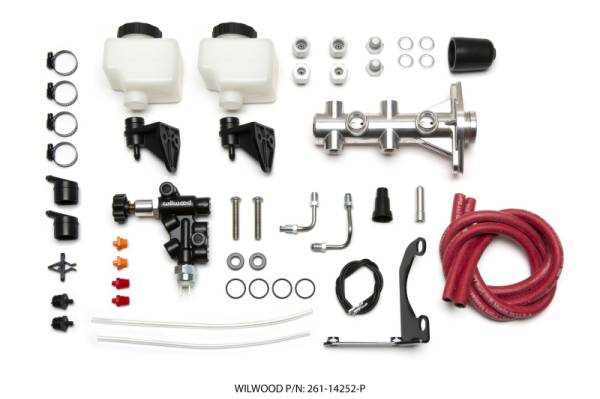 Wilwood - Wilwood 261-14252-P Wilwood Tandem Remote M/C Kit w L/H Bracket & Prop Valve - 1 1/8in Bore Ball Burnished