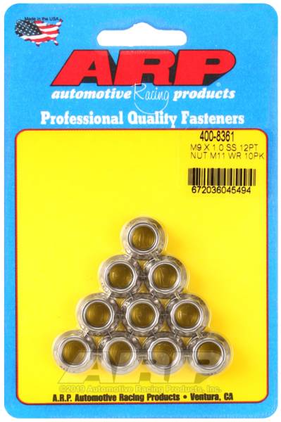 ARP - ARP 400-8361 ARP M9 x 1.00 (M11 WR) SS 12pt Nut Kit (Set of 10)