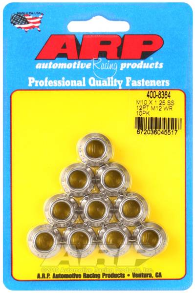 ARP - ARP 400-8364 ARP M10 x 1.25 SS 12pt Nut Kit (10/pkg)