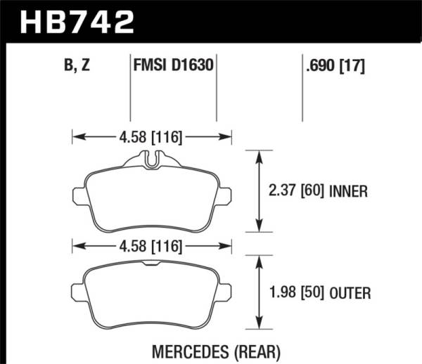 Hawk Performance - Hawk Performance kHB742B.690 Hawk 12-15 Mercedes-Benz ML350/550 HPS 5.0 Rear Brake Pads