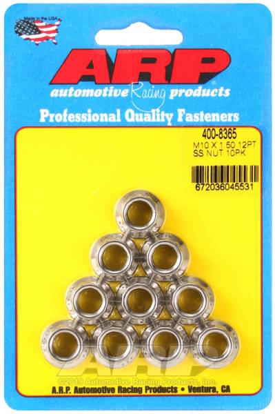 ARP - ARP 400-8365 ARP M10 x 1.50 (M12 WR) SS 12pt Nut Kit (Set of 10)