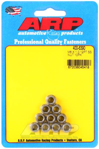 ARP - ARP 400-8390 ARP M6 X 1.00 (M8 wr) Stainless Steel 12pt Nut Kit (Pack of 10)
