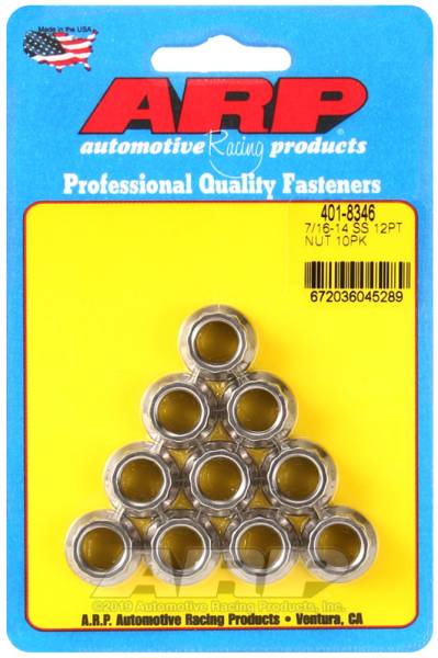 ARP - ARP 401-8346 ARP 7/16-14 12PT Nut Kit SS - 10 PK