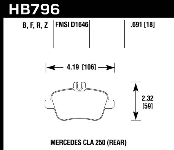 Hawk Performance - Hawk Performance kHB796B.691 Hawk 14-17 Mercedes-Benz CLA 250 HPS 5.0 Rear Brake Pads