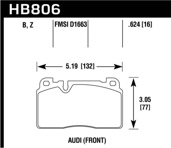 Hawk Performance - Hawk Performance kHB806B.624 Hawk 16-17 Audi A6 HPS 5.0 Front Brake Pads