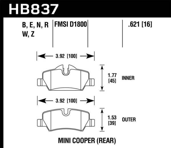 Hawk Performance - Hawk Performance kHB837B.621 Hawk 14-17 Mini Cooper HPS 5.0 Rear Brake Pads