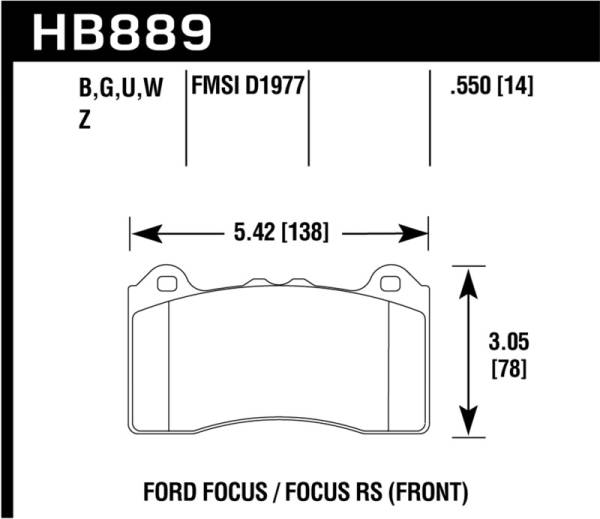 Hawk Performance - Hawk Performance kHB889B.550 Hawk 2017 Ford Focus HPS 5.0 Front Brake Pads