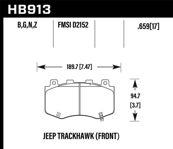 Hawk Performance - Hawk Performance kHB913Z.659 Hawk 18-19 Jeep Grand Cherokee Performance Ceramic Street Front Brake Pads