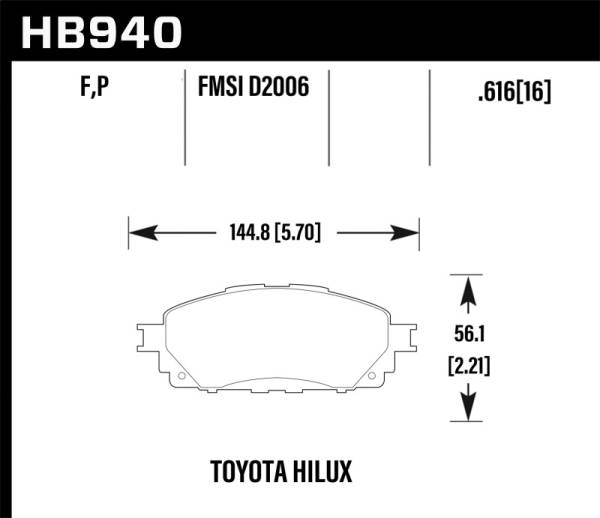 Hawk Performance - Hawk Performance kHB940F.616 Hawk 16-17 Toyota Hilux Street HPS Front Brake Pads