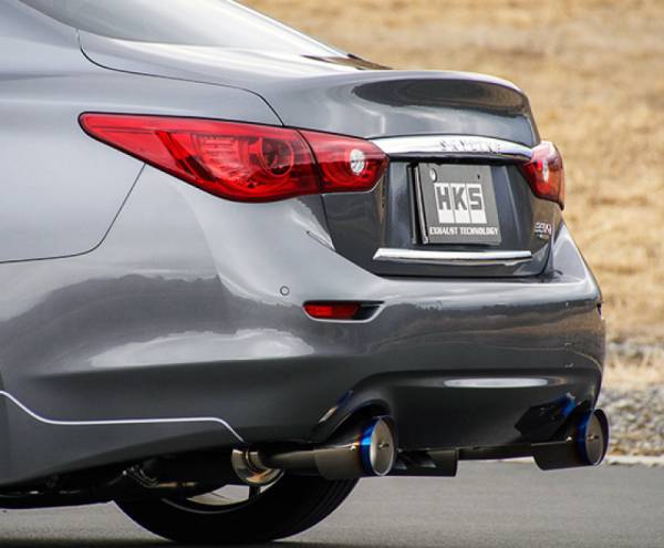 HKS - HKS 32009-KN001 HKS Infiniti Q50 Hybrid VQ37 Dual Hi-Power Titanium Tip Catback Exhaust