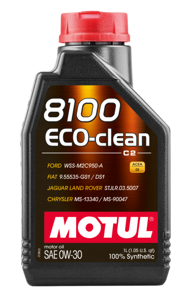Motul - Motul 102888 Motul 1L Synthetic Engine Oil 8100 Eco-Clean 0W30 12X1L - C2/API SM/ST.JLR 03.5007 - 1L