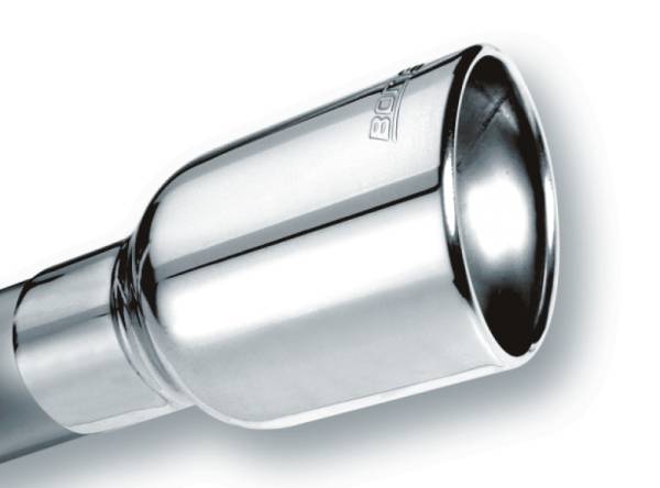 Borla - Borla 20155 Borla Universal Polished Tip Single Oval Rolled Angle-Cut w/Clamp (inlet 2 1/2in. Outlet 4 1/4 x 3 1