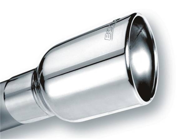 Borla - Borla 20156 Borla Universal Polished Tip Single Round Rolled Angle-Cut w/Clamp (inlet 2 1/2in. Outlet 4 x 4in) *
