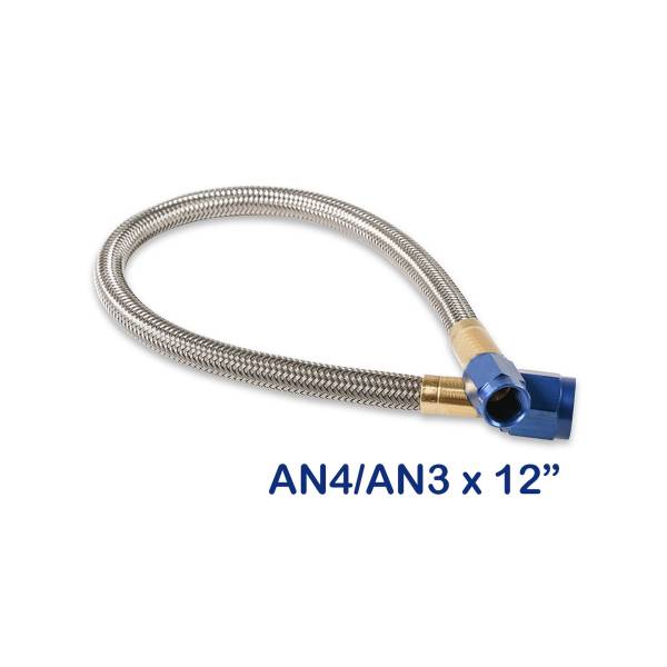 NOS - BHHV 15340NOS NOS Stainless Steel Braided Hose -4AN to -3AN 1-foot Blue