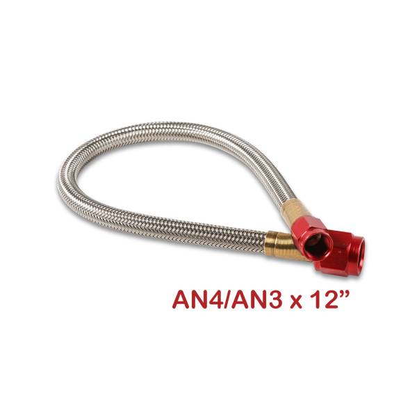 NOS - BHHV 15341NOS NOS Stainless Steel Braided Hose -4AN to -3AN 1-foot Red