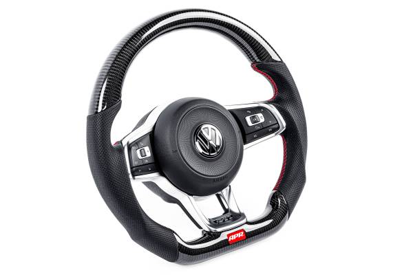 APR - HJQF MS100201 APR Steering Wheel - Carbon Fiber & Perforated Leather; MK7 GTI/GLI Red (For use with Paddles) - Fits 2015-2026 Volkswagen Jetta, GTI, Golf R