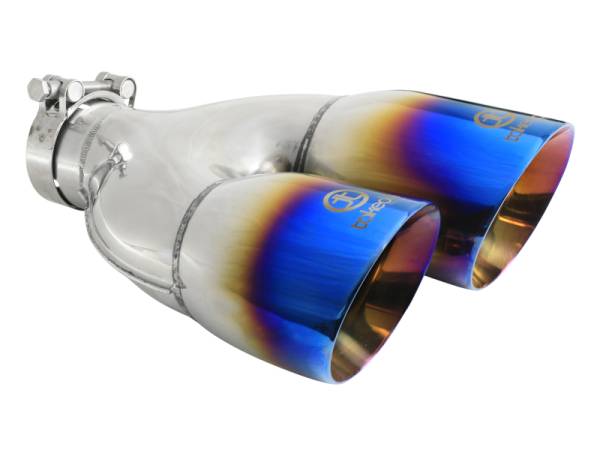aFe - aFe 49T25484-L122 aFe Takeda 2.5in 304 Stainless Steel Clamp-on Exhaust Tip Driver Side 2.5in Inlet 4inDual-Blue Flame