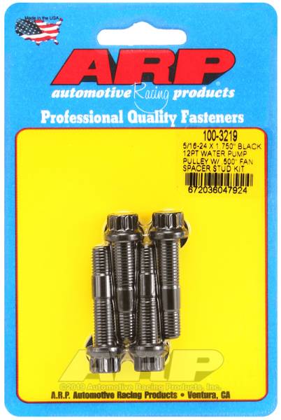 ARP - ARP 100-3219 ARP 5/16-24 X 1.750 black 12pt water pump pulley w/ .500in fan spacer stud kit