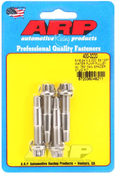 ARP - ARP 400-3220 ARP 5/16-24 X 2.000 SS 12pt water pump pulley w/ .750in fan spacer stud kit