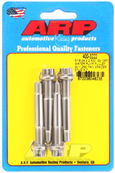 ARP - ARP 400-3222 ARP 5/16-24 X 2.500 SS 12pt water pump pulley w/ 1.250in fan spacer stud kit