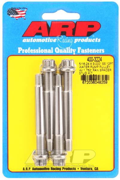 ARP - ARP 400-3224 ARP 5/16-24 X 3.000 SS 12pt water pump pulley w/ 1.750in fan spacer stud kit