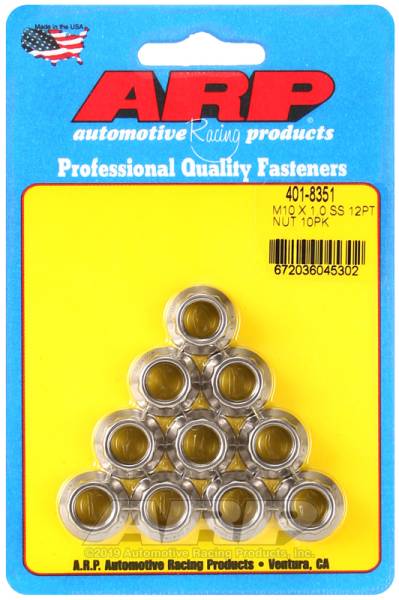 ARP - ARP 401-8351 ARP M10 X 1.0 SS 12pt Stainless Steel Nut Kit