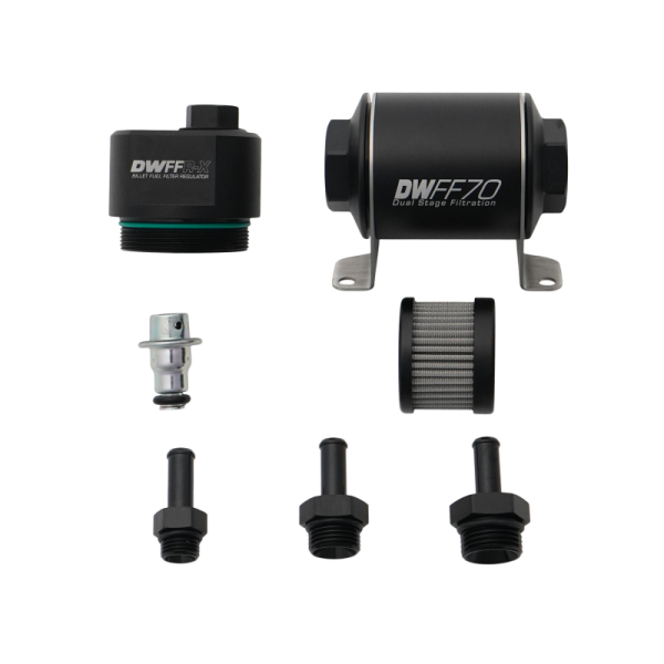 DeatschWerks - DeatschWerks 8-FFR-070-010K-38 DeatschWerks DWFFR-X 70mm Billet Fuel Filter Regulator - 10 Micron with 3/8in Fittings