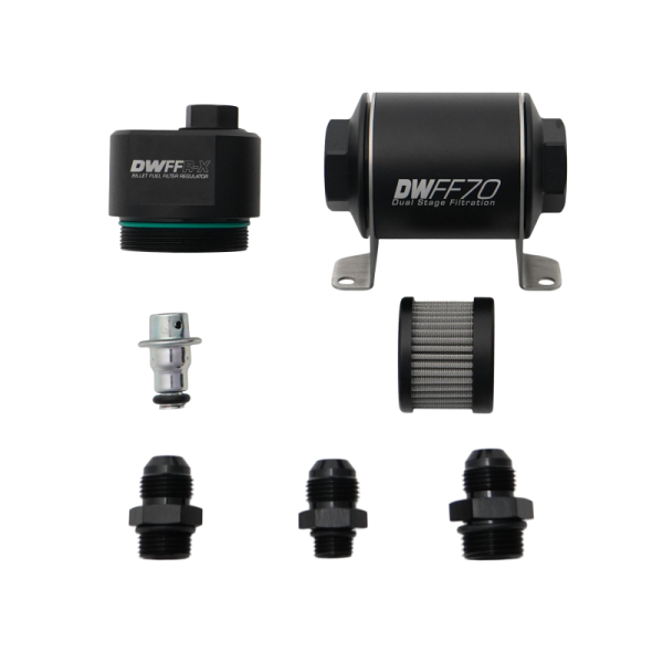 DeatschWerks - DeatschWerks 8-FFR-070-010K-8 DeatschWerks DWFFR-X 70mm Billet Fuel Filter Regulator - 10 Micron with 8AN Fittings