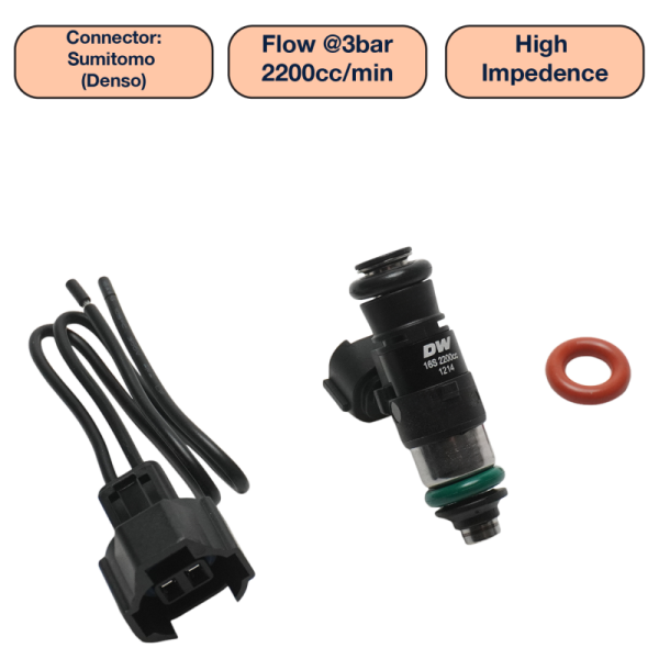 DeatschWerks - DeatschWerks DW2200-34-14-14-1 DeatschWerks Universal 2200cc Single Fuel Injector / 34mm Length / 14mm O-Ring Seals