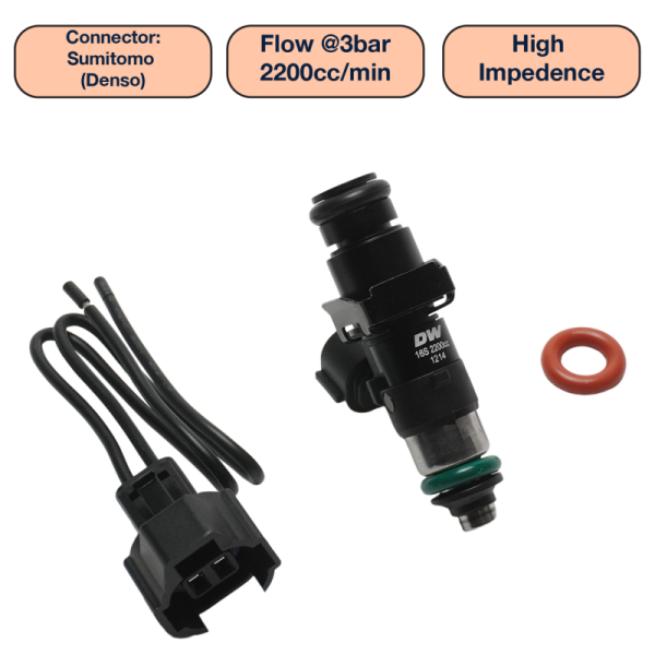DeatschWerks - DeatschWerks DW2200-48-14-14-1 DeatschWerks Universal 2200cc Single Fuel Injector / 48mm Length / 14mm O-Ring Seals