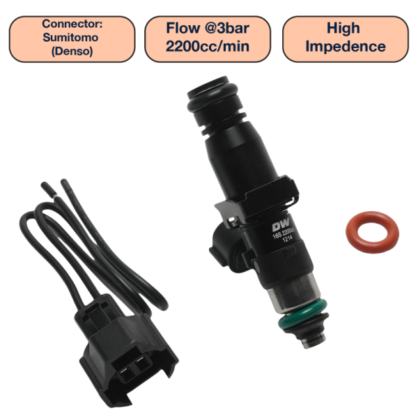 DeatschWerks - DeatschWerks DW2200-60-14-14-1 DeatschWerks Universal 2200cc Single Fuel Injector / 60mm Length / 14mm O-Ring Seals
