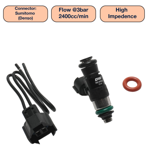 DeatschWerks - DeatschWerks DW2400-34-14-14-1 DeatschWerks Universal 2400cc Single Fuel Injector / 34mm Length / 14mm O-Ring Seals