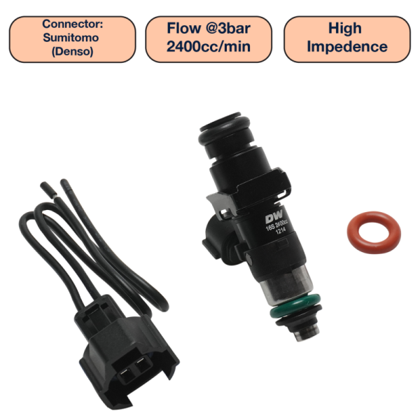 DeatschWerks - DeatschWerks DW2400-48-14-14-1 DeatschWerks Universal 2400cc Single Fuel Injector / 48mm Length / 14mm O-Ring Seals
