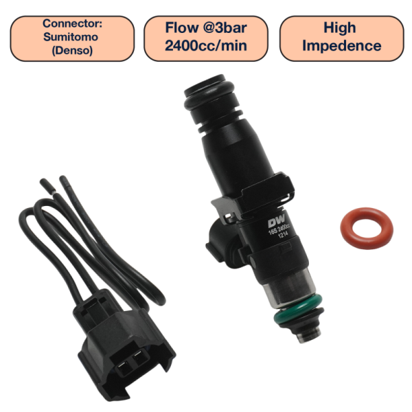 DeatschWerks - DeatschWerks DW2400-60-14-14-1 DeatschWerks Universal 2400cc Single Fuel Injector / 60mm Length / 14mm O-Ring Seals