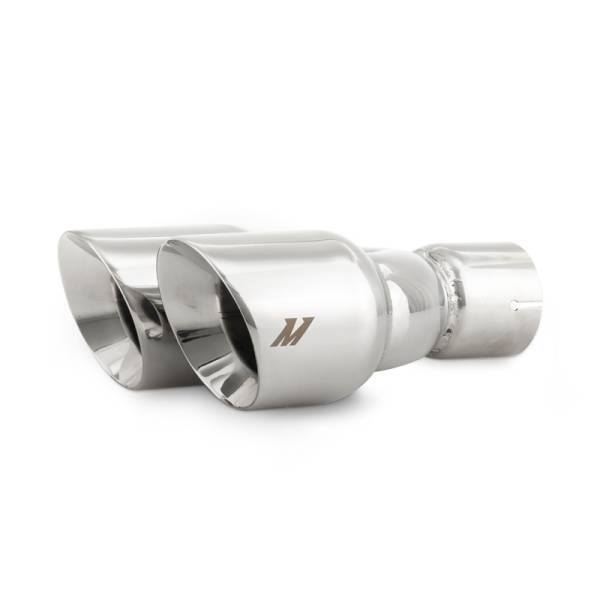 Mishimoto - Mishimoto MMEXH-TIP-FSTP Mishimoto Dual Offset Tips 2.5in Inlet 3in Outlet Slash Cut - Polished